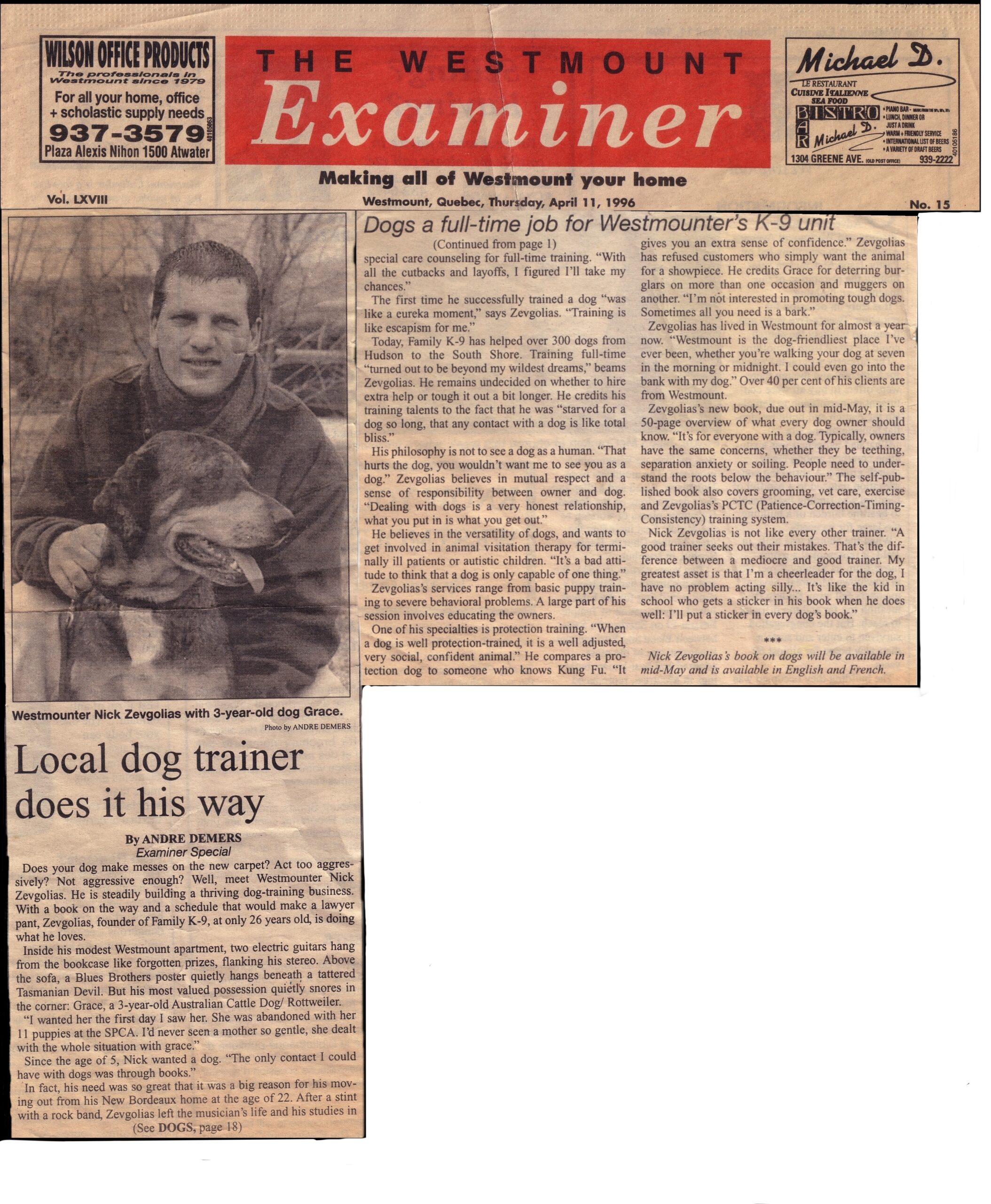 Montreal Dog Trainer Nick Zevgolis Montreal Professional Dog Training In Home Dog Training In Kennel Board and Train intensive dog training